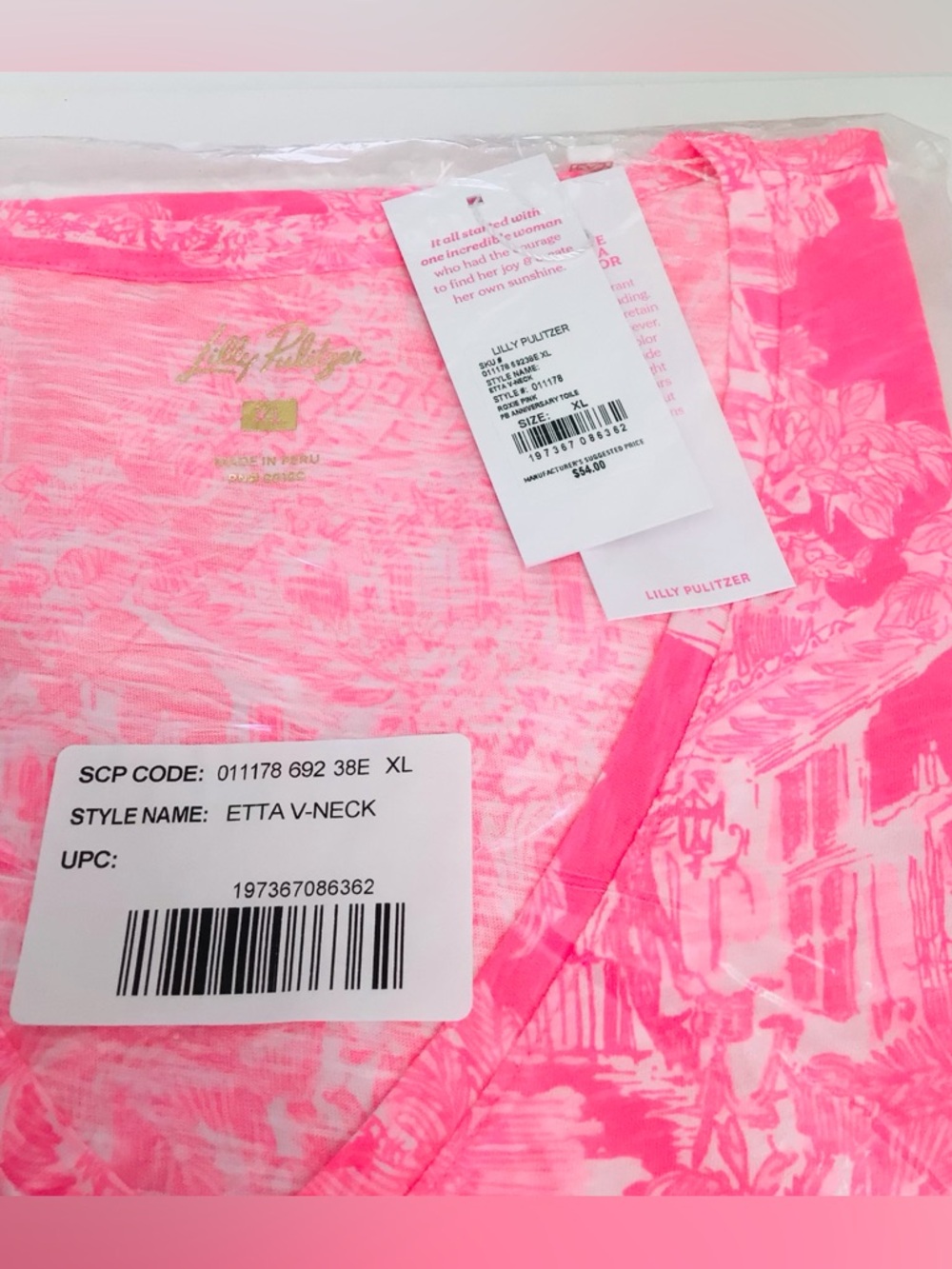 Lilly Pulitzer Etta V-Neck Top Rosie Pink PB Anniversary Toile NWT - Picture 6 of 6